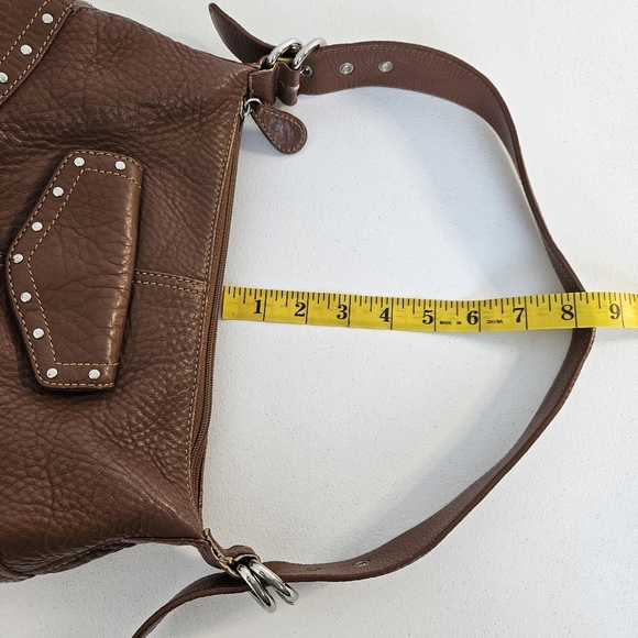 Fossil Shoulder Bag Brown Pebble Leather Studded Accents Y2k Vintage - Picture 14 of 16